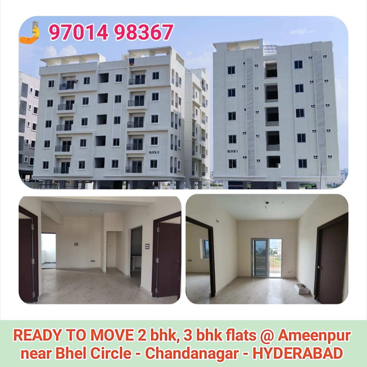 Ready to move flats for sale in Ameenpur Hyderabad - 9701498367